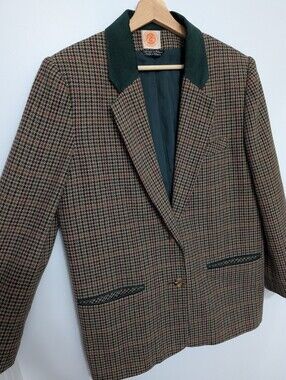 Vintage XL R&R Houndstooth Sport Coat Brown Wool Riding Blazer Oversized Jacket